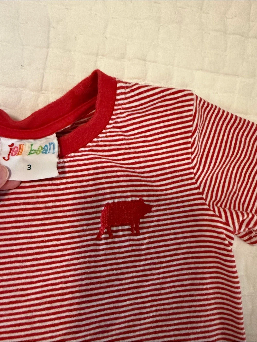 Red & White Striped Shirt with monogram pig